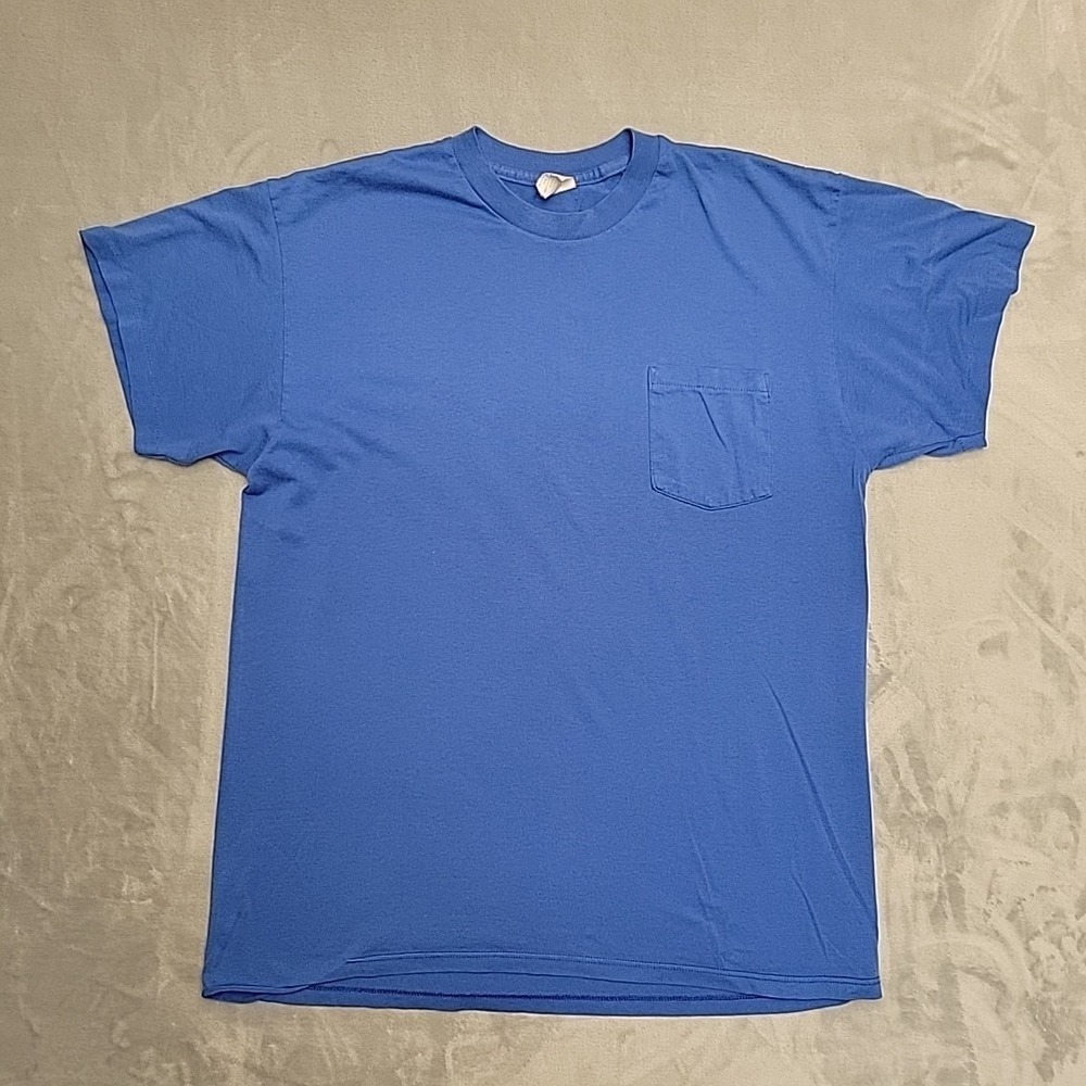 VTG Roebucks Pocket T-Shirt Men XL Blue Blank Single Stitch Selvedge Made In USA